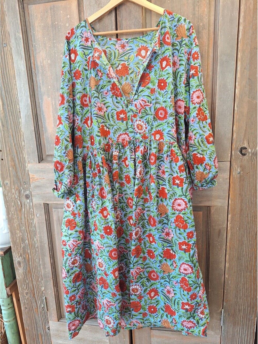 Cotton boho dress, XL. Bohemian beauty, gorgeous colors, relaxed fit.